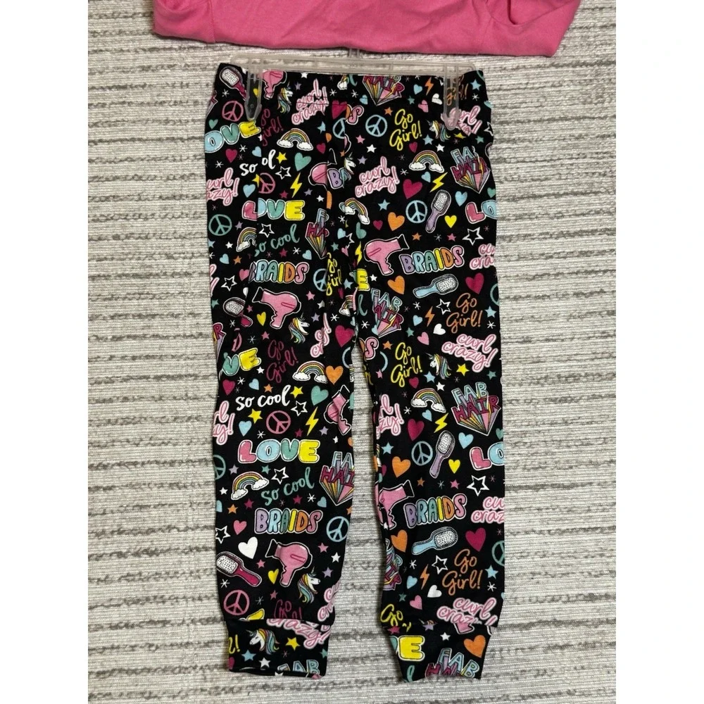 NWT PJ Place Girls 2T Pajama Set Pink Black Curls Braids Natural Hair Graphic